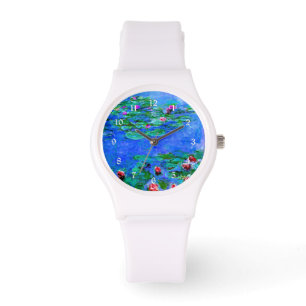 Monet-Malerei: Water Lilies, Rote Kunstwerke Armbanduhr