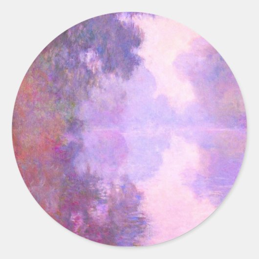 Monet - Misty Morning on the Seine Runder Aufkleber (Vorderseite)
