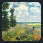 Monet - Mohnfeld, Argentinien, Quadratischer Aufkleber<br><div class="desc">Claude Monet 1875 Gemälde,  Poppy Field,  Argenteuil,  Bestseller</div>