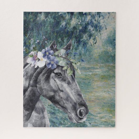 Monet Morning Seine und Black Horse Compilation Puzzle (Vertikal)
