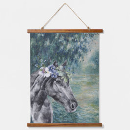 Monet Morning Seine und Black Horse Compilation Wandteppich Mit Holzrahmen