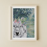 Monet Morning Seine und Grau Wolf Poster<br><div class="desc">Die schöne und künstlerische Zusammenstellung zeigt Claude Monets Morning an der Seine als Hintergrund mit dem Portrait des grauen Wolfs mit blühenden Wasserfarben-Kronen-Overlay.</div>