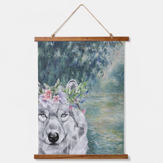 Monet Morning Seine und Grau Wolf Wandteppich Mit Holzrahmen (Vorderseite)