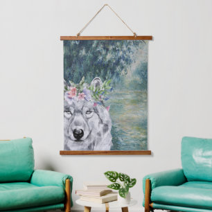 Monet Morning Seine und Grau Wolf Wandteppich Mit Holzrahmen