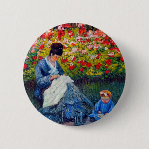 Monet Mutter und Kind im Garten Button