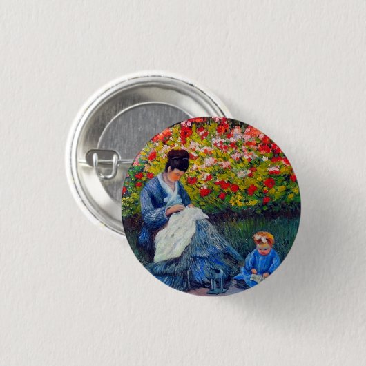 Monet Mutter und Kind im Garten Button (Vorne & Hinten)