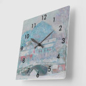 Monet - Norway, Sandviken Village in the Snow Quadratische Wanduhr (Winkel)