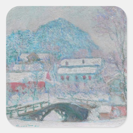 Monet - Norwegen, Sandviken Village in Snow Quadratischer Aufkleber (Vorderseite)