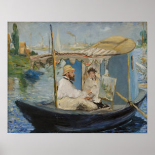 Monet Painting auf seinem Studio Boat von Manet Poster