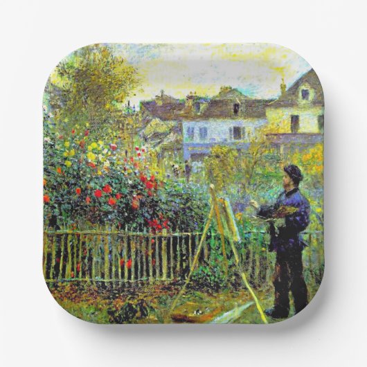 Monet Painting in seinem Garten in Argenteuil Pappteller (Vorderseite)