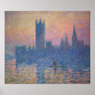 Monet - Parlamentsgebäude bei Sonnenuntergang Poster