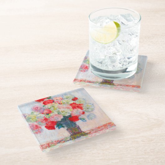 Monet Peonies Glasuntersetzer (Schrägansicht)