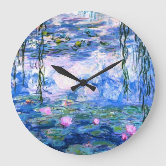 Monet Pink Water Lilies Große Wanduhr (Vorderseite)