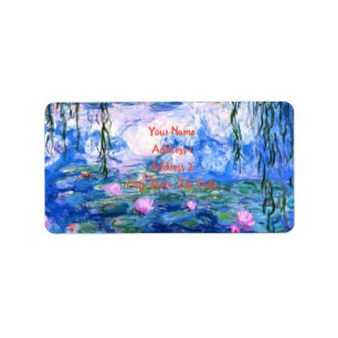 Monet Pink Water Lilies Label Adressaufkleber
