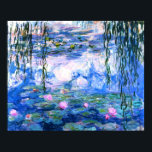 Monet Pink Water Lilies Poster<br><div class="desc">A Monet pink water lilies poster featuring beautiful pink water lilies floating in a calm blue pond with lily pads. A great Monet gift for fans of impressionism and French art. Serene nature impressionism with lovely flowers and scenic pond landscape.</div>