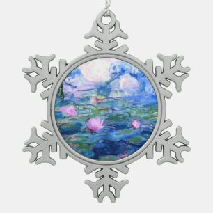 Monet Pink Water Lilies  Schneeflocken Zinn-Ornament