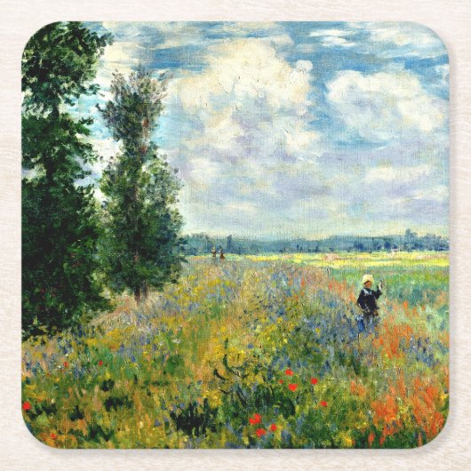 Monet - Poppy Field, Argenteuil Rechteckiger Pappuntersetzer (Vorderseite)