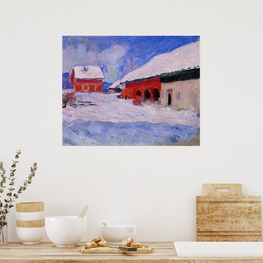 Monet - Rote Häuser in Bjornegaard Poster (Küche)