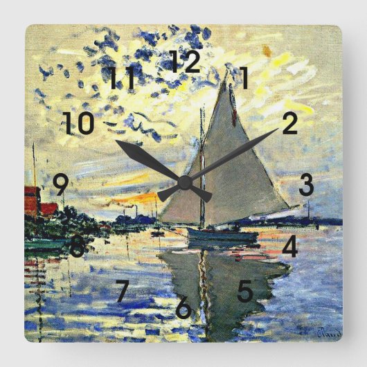 Monet - Sailboat at le Petit GENNEVILLIERS Quadratische Wanduhr (Vorderseite)