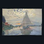 Monet Sailboat Französische Impressionismus Klassi Küchentuch<br><div class="desc">Monet Sailboat - Dieses schöne französische Segelboot wurde 1874 von dem französischen Impressionisten Claude Monet gemalt. Monet war einer der bedeutendsten französischen Impressionisten, der je gelebt hat. Der genaue Titel des Gemäldes ist "Sailboat at Petit-Gennevilliers", ein Öl auf Leinwand. Das Gemälde zeigt ein Single-Segelboot mit einem belebten Sonnenuntergang im Hintergrund...</div>