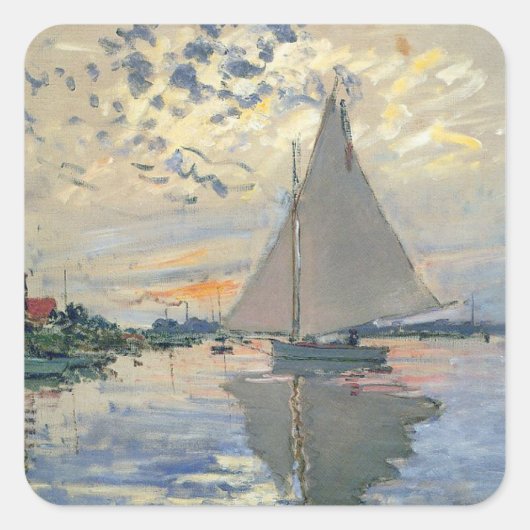 Monet Sailboat Französische Impressionismus Klassi Quadratischer Aufkleber (Vorderseite)