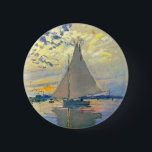 Monet Sailboat in Le Petit-Gennevilliers Button<br><div class="desc">Button mit Claude Monets Ölgemälde Sailboat in Le Petit-Gennevilliers (1874). Ein ruhiges Segelboot segelt in Paris,  Frankreich. Ideal für Liebhaber des Impressionismus und französischer Kunstsammler!</div>