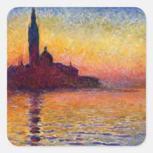 Monet - San Giorgio Maggiore bei Dämmerung, Quadratischer Aufkleber