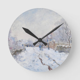 Monet Schneeszene in Argenteuil Runde Wanduhr
