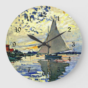 Monet - Segelboot in Le Petit Gennevilliers Große Wanduhr