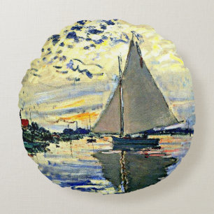 Monet - Segelboot in Le Petit Gennevilliers Rundes Kissen