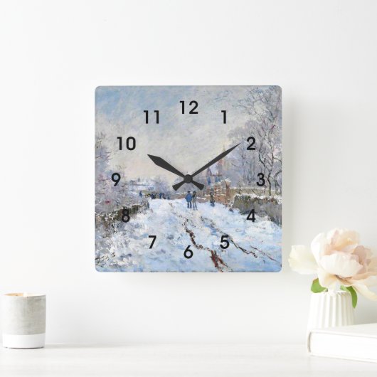 Monet - Snow Scene at Argenteuil Quadratische Wanduhr (Zuhause)