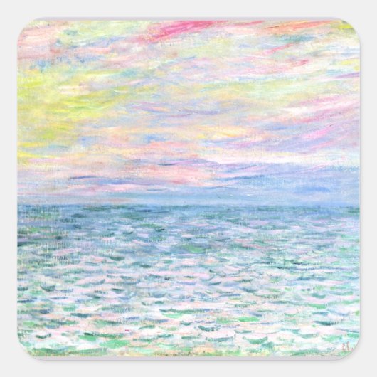 Monet - Sonnenuntergang in Pourville, schöne Kunst Quadratischer Aufkleber (Vorderseite)