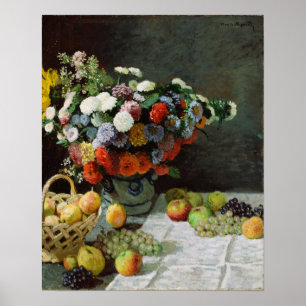 Monet - Stilleben mit Blumen und Früchten Poster