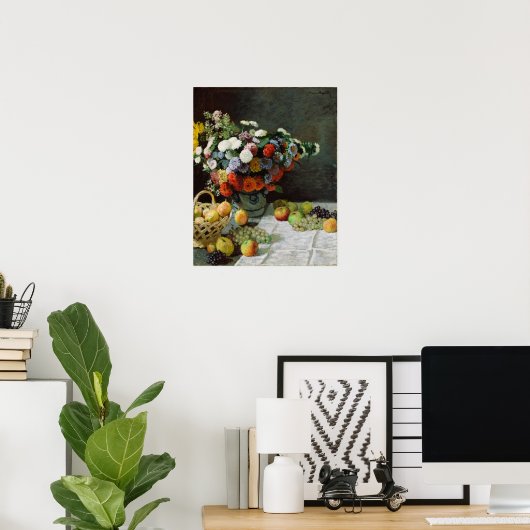 Monet - Stillleben mit Blume und Obst Poster (Heimbüro)