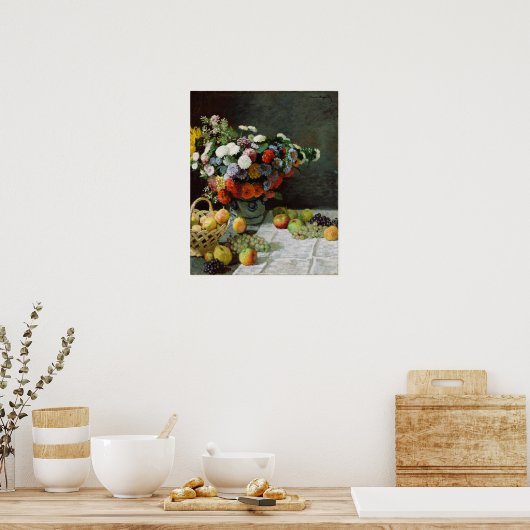 Monet - Stillleben mit Blume und Obst Poster (Küche)
