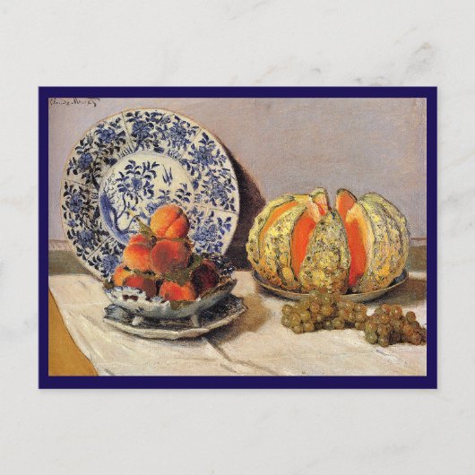 Monet - Stillleben mit Melon Feiertagspostkarte (Vorderseite)
