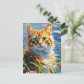 Monet Style Cat Postcard Postkarte (Stehend Vorderseite)