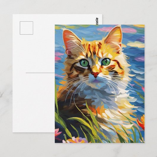 Monet Style Cat Postcard Postkarte (Vorne/Hinten)