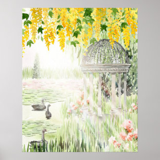 Monet Style Gazebo Floral Art Print Poster