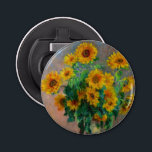 Monet Sunblumen Flaschenöffner<br><div class="desc">Der Flaschenöffner mit Claude Monets Ölgemälde Bouquet von Sonnenblumen (1881). Schöne Sonnenblumen in einer blauen Vase auf einem roten Tisch. Ein großartiges Geschenk für Fans von Impressionismus und französischer Kunst.</div>