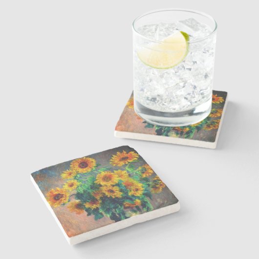 Monet Sunblumen Steinuntersetzer (Seitenansicht)