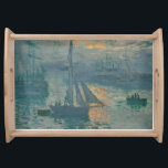 Monet Sunrise Marine Impressionismus Gemälde Serviertablett<br><div class="desc">Claude Monets Gemälde Sunrise (Marine) ist ein berühmtes Gemälde des französischen Impressionisten Claude Monet aus dem Jahr 1872. Sunrise (Marine) wurde in der Luft gemalt,  oder "im Freien" und zeigt seine informellen und spontanen Pinselstriche.</div>