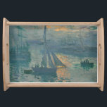 Monet Sunrise Marine Impressionismus Gemälde Serviertablett<br><div class="desc">Claude Monets Gemälde Sunrise (Marine) ist ein berühmtes Gemälde des französischen Impressionisten Claude Monet aus dem Jahr 1872. Sunrise (Marine) wurde in der Luft gemalt,  oder "im Freien" und zeigt seine informellen und spontanen Pinselstriche.</div>