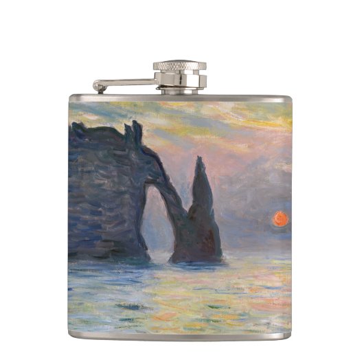 Monet - The Manneport, Cliff at Etretat, Sunset Flachmann (Vorderseite)