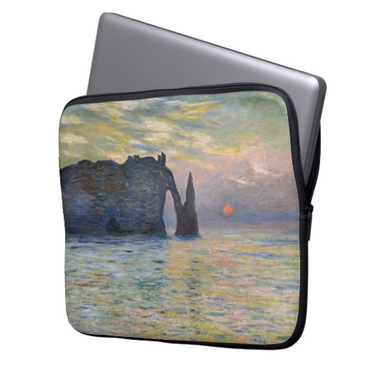 Monet - The Manneport, Cliff at Etretat, Sunset Laptopschutzhülle (Vorderseite Links)