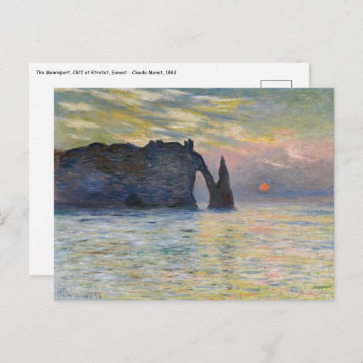 Monet - The Manneport, Cliff at Etretat, Sunset Postkarte (Vorne/Hinten)