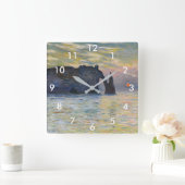Monet - The Manneport, Cliff at Etretat, Sunset Quadratische Wanduhr (Zuhause)