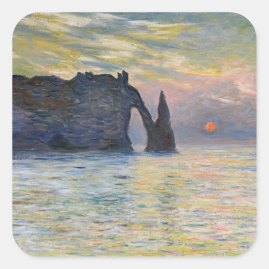 Monet - The Manneport, Cliff at Etretat, Sunset Quadratischer Aufkleber (Vorderseite)