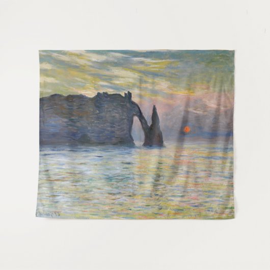 Monet - The Manneport, Cliff at Etretat, Sunset Wandteppich (Vorderseite (Horizontal))