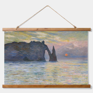Monet - The Manneport, Cliff at Etretat, Sunset Wandteppich Mit Holzrahmen